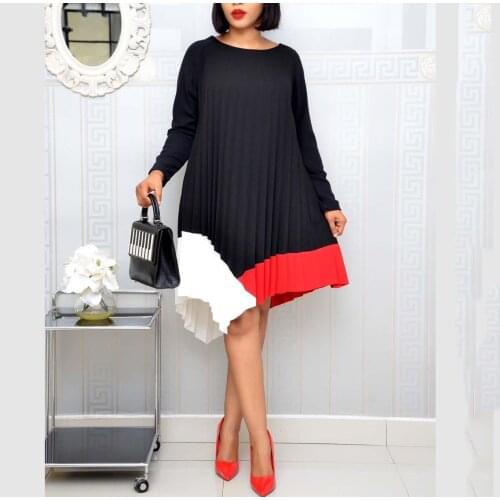 Pleated Dresses for Women 2021 Plus Size African New Patchwork Loose Full Sleeve Elegant Office Work Vestidos Mujer Dress Hot ol