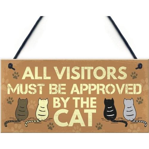 1pc Cat Tags Rectangular Wooden Pet Tag Cat Wooden Hanging Plaque Pendant Animal Sign Plaques Rustic Wall Decor Home Decoration