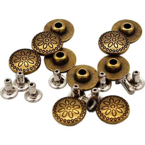 10 Sets 11mm Flower Pattern Round Rivets Studs Snap Buttons DIY Leather Craft Accessories