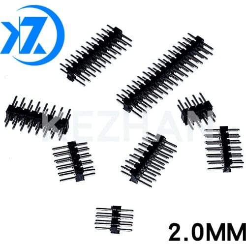 10PCS/Lot 2.0mm Male Header Pins 2*2/3/4/5/6/7/8/10/12/14/15/20/40P 2mm Double Row Pin Header Strip Connector Gold-plated copper
