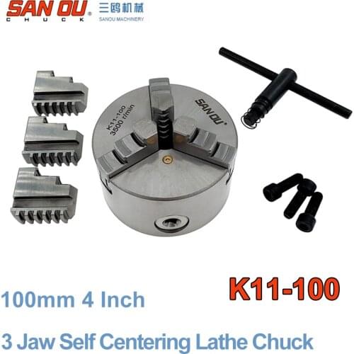 100mm 4 Inch 3 Jaw Self Centering Lathe Chuck SANOU K11-100 Metal Scroll Chucks for Drilling Milling Machine