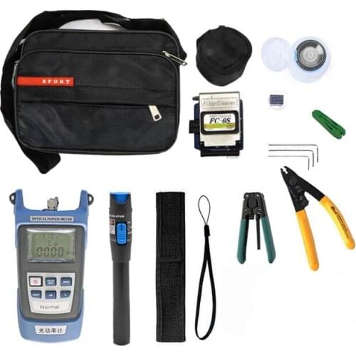 12pcs/set Fiber Optic FTTH Tool Kit with FC-6S Fiber Cleaver Optical Power Meter 5KM Visual Fault Locator Wire stripper CFS-2