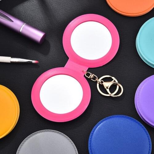 14 Color Keychain Mirror PU Leather KeyChain Car Bag Key Ring for Women Jewelry Makeup Mirror Kids Woman Small Gift Accessories