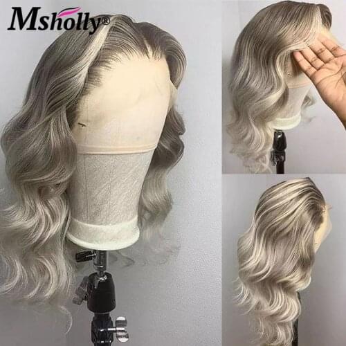 180% 4x4 Lace Closure Wig Ombre Grey Highlight Colored Lace Front Human Hair Wigs Body Wave Wig Remy Glueless Brazilian Hair