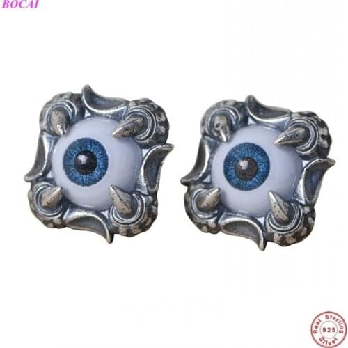 2020 Fashion New S925 Silver Jewelry Dragon Claws Eyes Square Earrings Mens Silver Earrings
