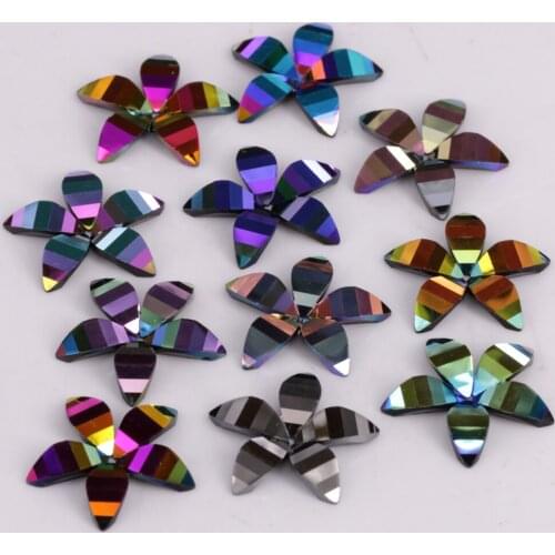 Free Shipping, 50pcs/Lot, 18mm Black Metallic Coating Flat Back Bauhinia Flower Resin Sew On Stones