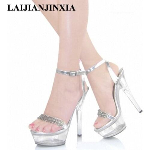LAIJIANJINXIA Shinning Sexy Nightclub Women Dancing Shoes 15cm High Heels Thick Platform Sandals Strap Pole Dance Shoes