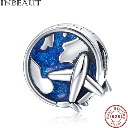 INBEAUT Silver 925 original DIY world sailing airplane beads fit Brand silver bracelet woman gift luxury enamel jewelry