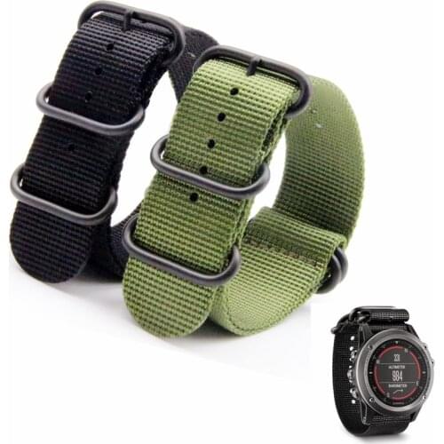 26mm High Quantity Quick Drying Breathable For Garmin Fenix 3 Black Watch Band Nylon Zulu Strap 5-Ring