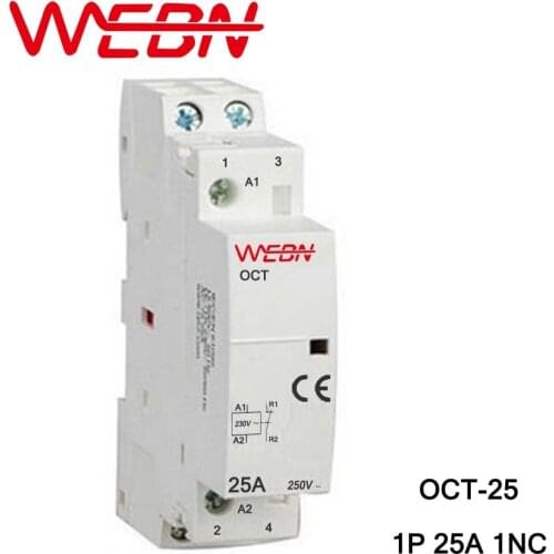 OCT Series AC Household Contactor 230V 50/60Hz 1P 25A 1NC One Normal Close Din Rail Contactor