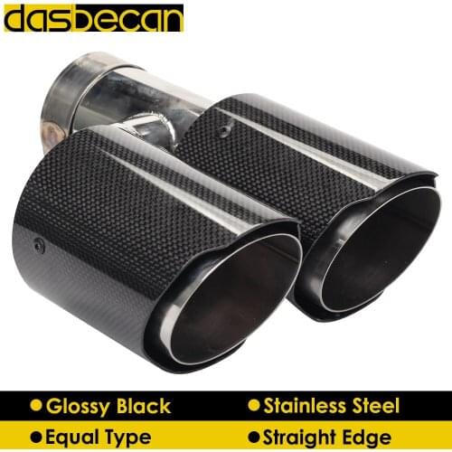 Dasbecan Car Dual H Model Tail Mufflers Exhaust Tips Glossy 3K Carbon Fiber Exhaust Pipe Auto Stainless Steel End Tip Universal