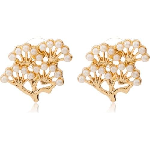 Life Tree Earring Women Simulated Pearl Stud Earrings Gold Silver Plated Charm Ear Jewelry Ladies Accessories