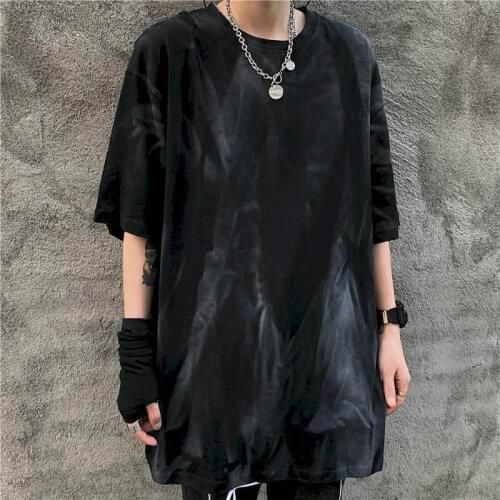 Dark High Street Tshirt Women T Shirt Men Gothic T-shirt Ins Loose Hip-hop Dyeing Short-sleeved Summer Wild Half-sleeved Tops