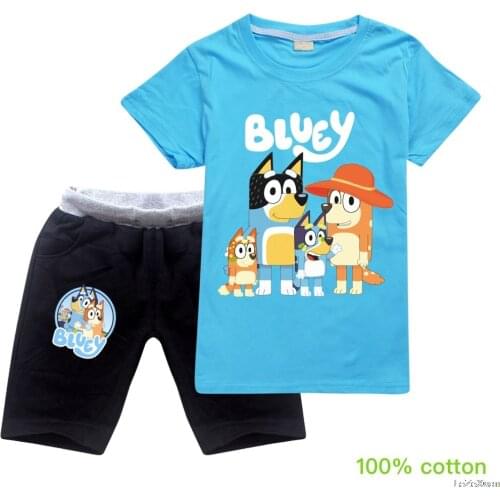 Bingo Blueye Princess Print Girls T shirt Denim shorts Cartoon blueye Casual Kids Clothes Summer T-shirt 100% Cotton Denim Sets