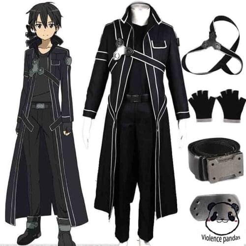 HOT Anime Sword Art Online Kirito Cosplay Costume Fancy Halloween Costumes for Adult Men Kirito SAO Kirigaya Kazuto Costume Suit
