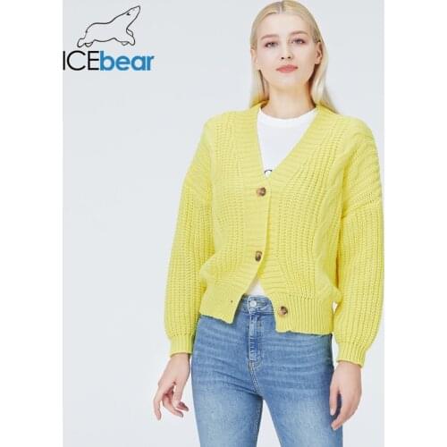 Ice bear 2021 fall winter womens sportswear solid color v-neck cardigan sweater set knitting BJ-4