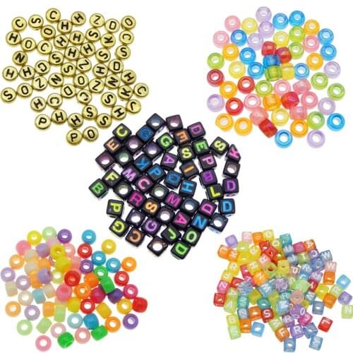 Julie Wang 200pcs Acrylic Spacer Bead Square Round Alphabet Letter Beads Mix Color DIY Jewelry For Bracelet Necklace Accessory