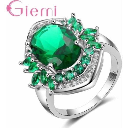 Party Ceremony Anniversary Ornament Delicate Elegance Green Flower Shape Crystal Stone Ring 925 Sterling Silver