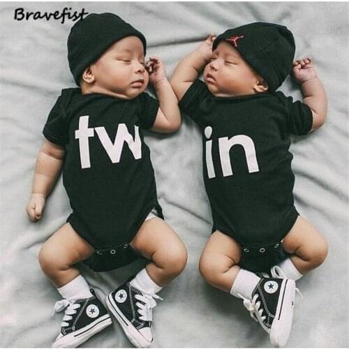 New Design Baby Twins Bodysuits Short Sleeve Infant Jumpsuits White Black Cotton Clothes For Boys Girls Outwear 0-24Month Onesie