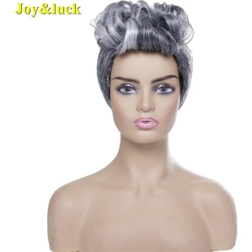 Joy&luck Short Wigs Black Ombre Grey Curly Wigs Syntehtic Wigs for Women Full Hair Wigs Cosplay Or Daily Use