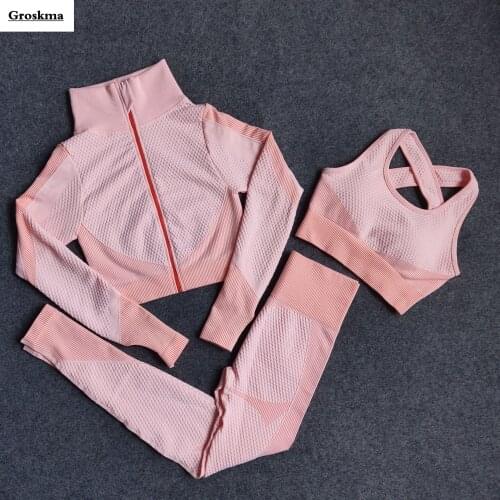 High Waist Leggings+Sexy Bra+Zipper Coats Women Yoga 3 Piece Set Knitting Fitness Gym Suits Sports Running Clothing Ropa Mujer