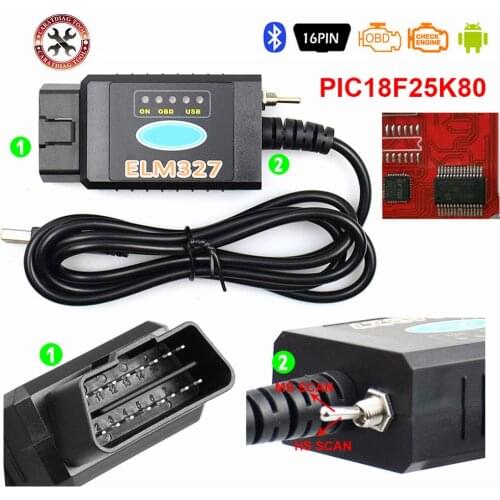 HOT! ELM327 USB FTDI PIC18F25K80 Chip ELMconfig Code Reader for HS CAN/MS CAN Forscan ELM 327 Bluetooth OBDII Diagnostic Tool