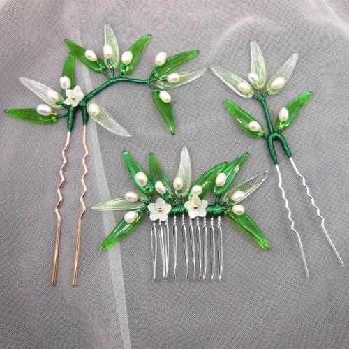Bamboo Leaf Freshwater Pearl Comb Hair Pins For Women Shell Flower Chinese Hairpin Natural Pearl Hair Pin Shell Flower WIGO1499