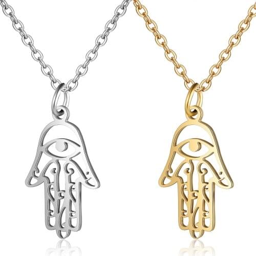 Fashion Charm Women Hand Pendant & Necklaces 316L Stainless Steel Hand of Fatima Pendant Necklaces Jewelry Gift Dropshipping