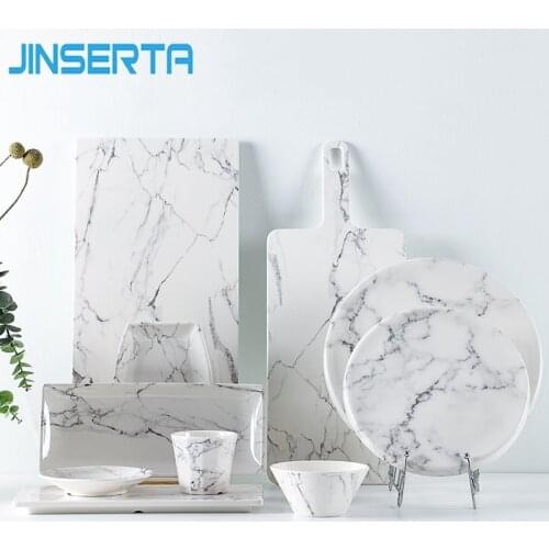 JINSERTA Marbled Melamine Storage Tray Dessert Fruit Cake Snack Plate Tableware Hotel Restaurant Cafe Tea Coffee Serving Tray