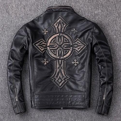 DHL Free Shipping Men Vintage Motorcycle Leather Jacket 100% Natural Calf Skin Mens Motor Jackets Autumn and Winter Biker Coat