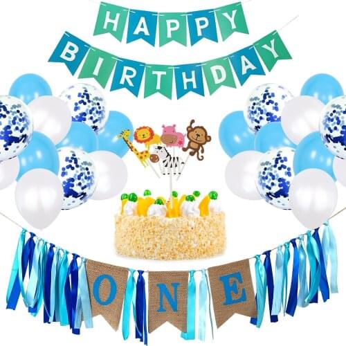 Birthday balloon set pink blue happy birthday flag boy girl 1 year old birthday decoration balloon package