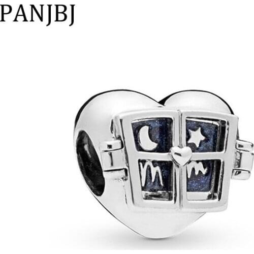 New Original Alloy Bead Blue Enamel Window Heart Charm Fit Bracelet Necklace DIY Women Jewelry