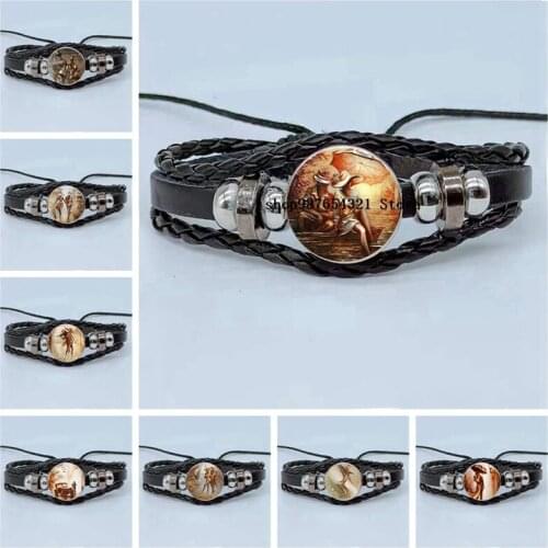 New romantic couple bracelet, glass cabochon multilayer woven leather bracelet couple bracelet gift