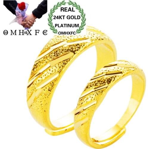 OMHXFC Wholesale European Fashion Woman Man Lovers Party Birthday Wedding Gift Simple Lines Resizable 24KT Real Gold Ring RI149