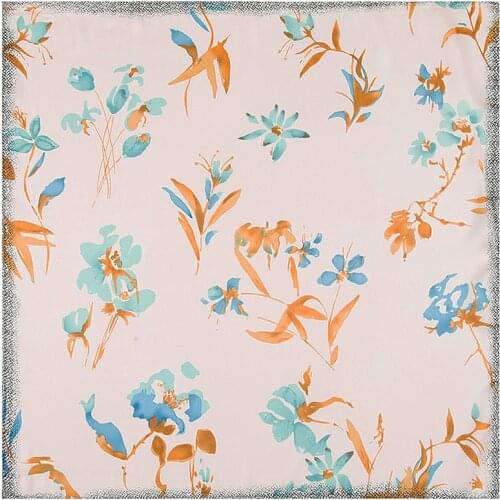 2020 Women Scarf Hand painted flowers Silk Square Shawls Hair Wraps Designer Pattern Foulard Neck Scarves Bandana Gift for Girl