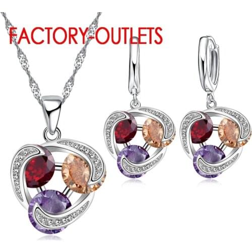 925 Sterling Silver Fashion Jewelry Set For Women Girl Pendent Necklace Hoop Earrings CZ Cubic Zircoina Anniversary Party