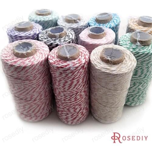 T7002)Wholesale Diameter about 1mm Colorful 100% Cotton Three Strands Twisted Cords Rope Diy Findings 1 Roll about 100 meters