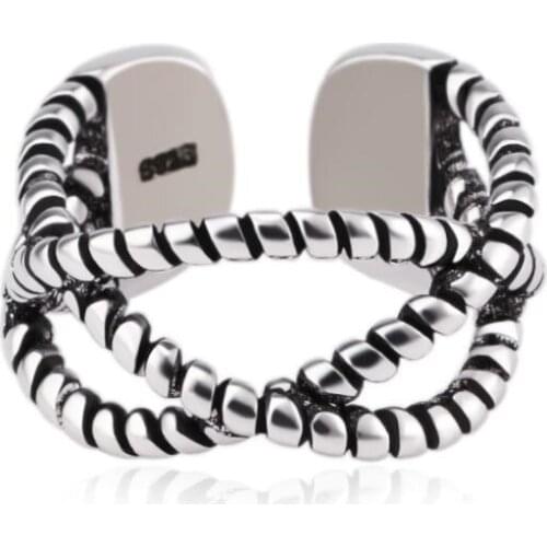 Vintage Thai Silver Original Hand-woven Twist Opening Rings For Women Men Tail Ring Gift Jewellery SAR178