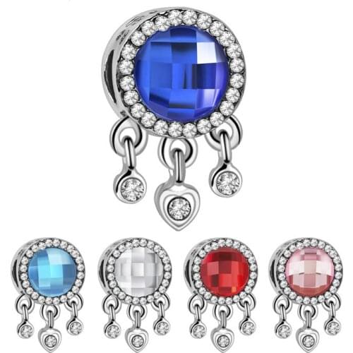 High Quality Crystal Short Tassel Round Heart Pendants Beads Fit Original Pandora Charms for Women Gift DIY Jewelry