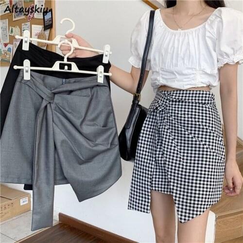 Skirts Women Folds Retro Casual Mini Summer Asymmetrical Streetwear Hip Hop Empire Friends Solid All-match Irregular Ins Soft
