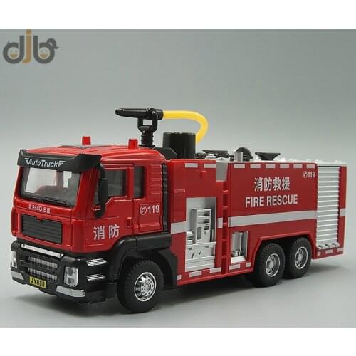 1:50 Diecast Metal Model Toy Spray Water Cannon Fire Engine Pumper Truck With Sound&Light