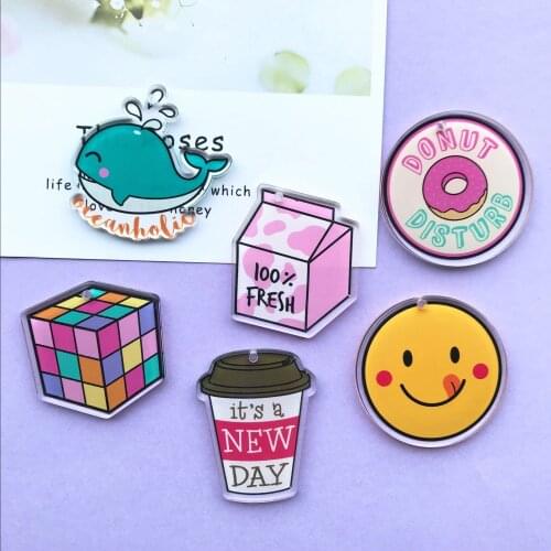 10pcs Fashion resin Acrylic Cartoon Smiley doughnu Charms for DIY decoration neckalce Bag key chain Jewelry Making accessories