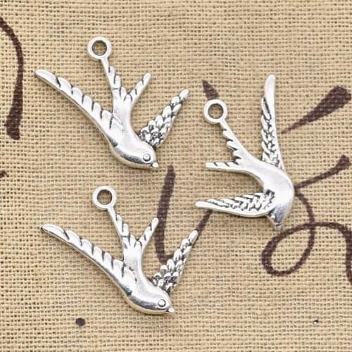 15pcs Charms Flying Swallow Bird 26x25mm Antique Silver Color Plated Pendants Making DIY Handmade Tibetan Silver Color Jewelry
