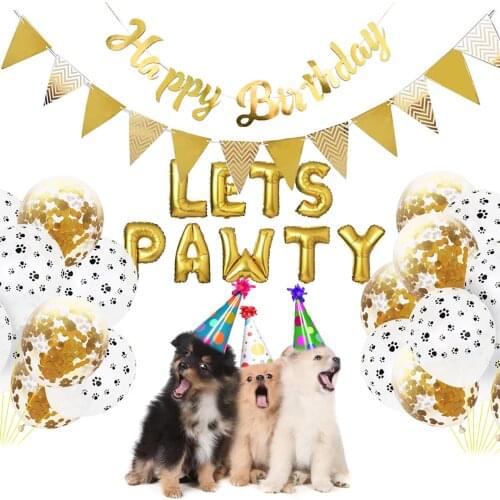 23pcs/Set Pet Dog Party Decoration Kit LETS PAWTY Balloons Birthday Banners Party Supplies For Dog Cat