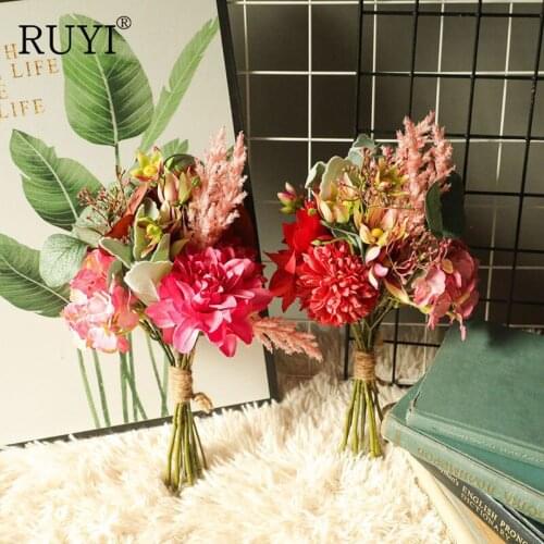 30CM Dahlia Silk Cloth Artificial Flower Hydrangea Flower Head Bridal Bouquet Wedding Christmas Home Interior Table Decoration
