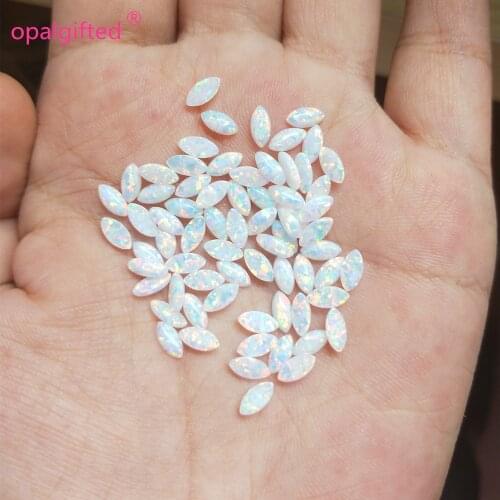 50pcs/lot)Free Shipping Synthetic 3*6mm white Marquise cabochon Opal for body jewelry with wholesale price