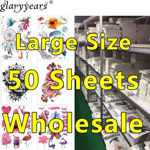 50 Pieces Wholesale Temporary Body Art Tattoo Flower Arm Sleeve Pattern Design Waterproof Tattoo Sticker for Women Men Halloween