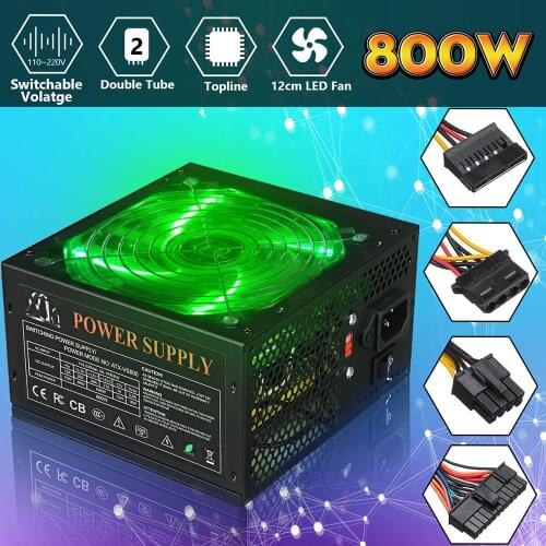 800W Power 120MM -Supply with LEDs Fan Computer 110~220V Manual Switching Voltage