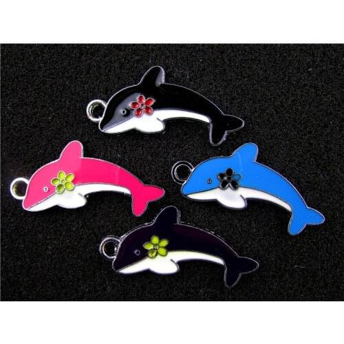 AE674 Mix Color 20Pcs Alloy Metal Enamel Whale Charms Pendant 25x12mm