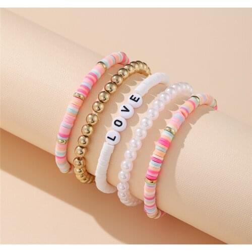 17KM Bohemian Ethnic Beaded Bracelets Set For Women Couples Fashion Letters Pearl Flower Beads Bracelet Wristband Jewelry Gifts